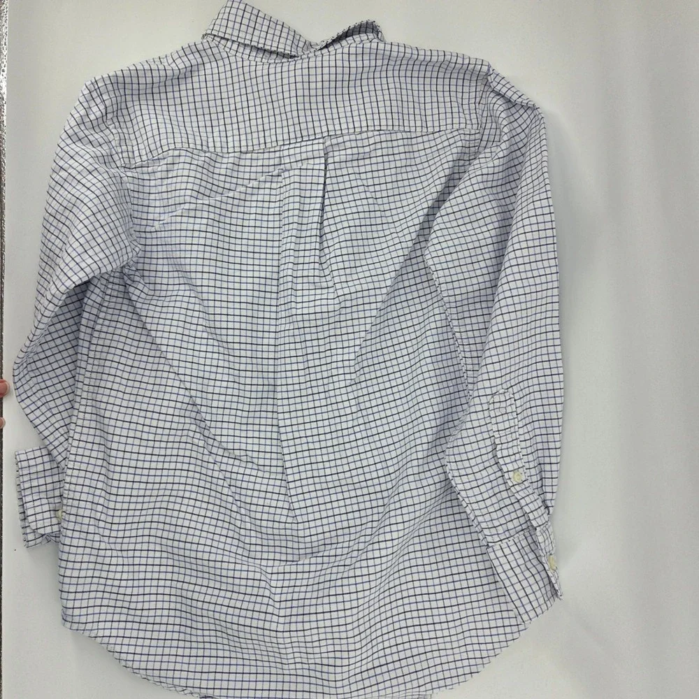 Ralph Lauren Button Down Shirt Boys 10 White Blue Check Preppy Academic Classic‎